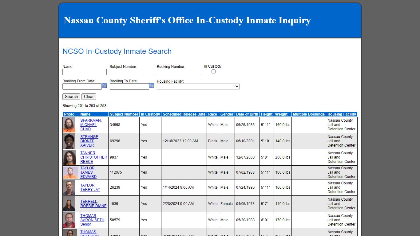 NCSO In-Custody Inmate Search